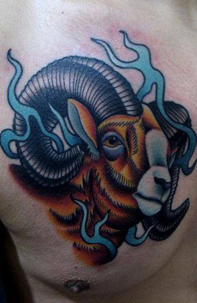 Aries or ram, to whom as it is more convenient, a great tattoo in different colors. #aries #tattoo #animaltattoo #tattooram #ramtattoo #ariestattoo #tattooaries Tattoo Ram, Yarn Tattoo, Goat Tattoo, Map Tattoo, Ram Tattoo, Unusual Tattoo, Traditional Style Tattoo, Worlds Best Tattoos, Realistic Tattoo Sleeve