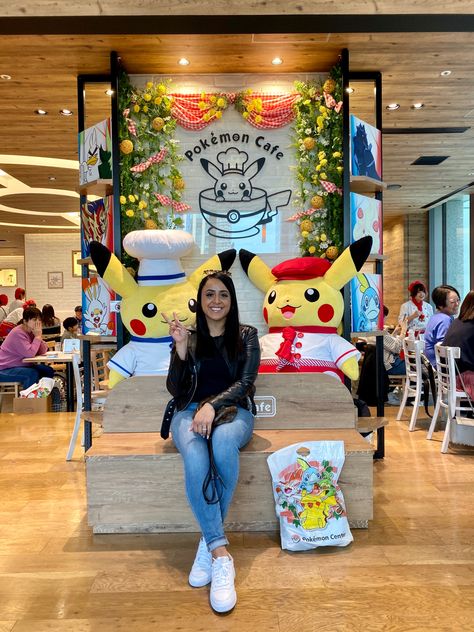 Girl with Pikachu inside The world famous Pokemon Cafe inside the Pokemon Center in Tokyo, Japan Pokemon Cafe Japan, Pokemon Center Tokyo, Pokémon Cafe, Cafe Inside, Tokyo Treat, Cafe Japan, Pokemon Theme, Pokemon Center, Japan Trip