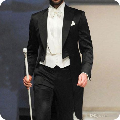 Italy Black Tailcoat Long Jacket Men Suits for Wedding Groom Tuxedo Morning Party Best Man Blazers trajes de hombre Terno Masculino Tuxedo Man, Tailored Suits For Men, Gentleman Mode, Tail Coat, Prom Tuxedo, Groom Tuxedo, Tuxedo Style, Tuxedo Jacket, Wedding Suits Men