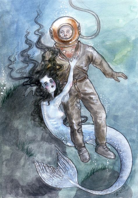 Diver by Johanna Öst Original for sale! Johanna Ost, Diver Art, Siren Song, Mermaid Drawings, Mermaid Pictures, Fairytale Art, Mermaid Art, Sirens, Photo Illustration