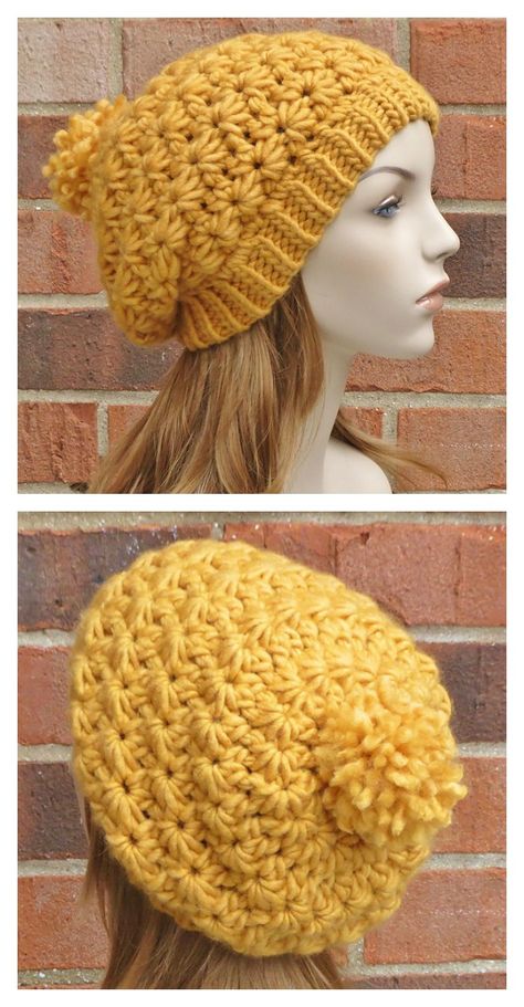 Crochet Stella Star Beret Pattern Star Stitch Crochet, Crochet Pikachu, Beret Pattern, شال كروشيه, Crochet Beret, Crochet Knit Hat, Crochet Beanie Hat, Crochet Beanie Pattern, Crochet Cap