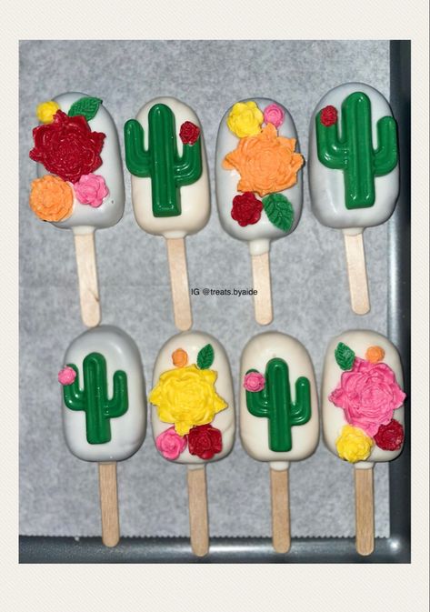 Mexican Theme Cakesicles, Fiesta Cakesicles, Fiesta Themed Treats, Mexican Fiesta Birthday Party, Cake Pop Designs, Candy Tables, Themed Treats, Treat Table, Snacks Ideas