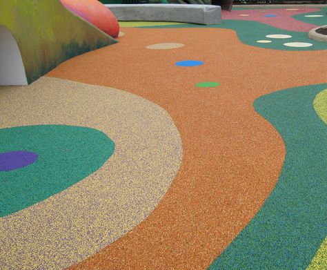 No Fault Safety Surface for playgrounds comes in a variety of colors. Let our in-house designers create a unique, fun playground surface that children can enjoy for years to come! Playground Flooring Outdoor, Sensory Playground, Colorful Playground, Ventilation Block, Kindergarten Architecture, Materials Palette, School Floor, Playground Surface, Playground Safety