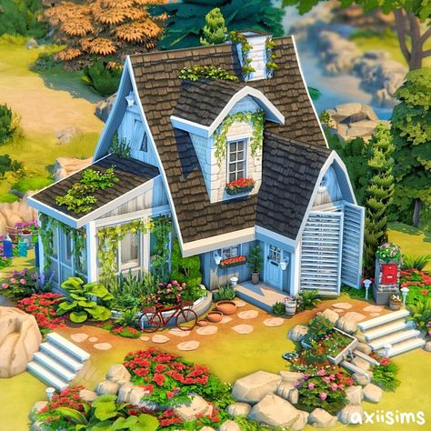 Fancy Cottage House, Sims 4 Florist, Sims4 Cottage House, Sims 4 Cottage House, House Full Of Flowers, Little Cottage House, 4000 Followers, Cottage Layout, Sims 4 Cottage