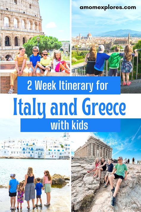 The Perfect 2 Week Italy and Greece Itinerary with Kids — A Mom Explores | Family Travel Tips, Destination Guides with Kids, Family Vacation Ideas, and more! Greece With Kids, Family Vacation Ideas, Greece Itinerary, Family Summer Vacation, Trip To Europe, Vacation Itinerary, Trip To Italy, Best Family Vacations, Greece Vacation