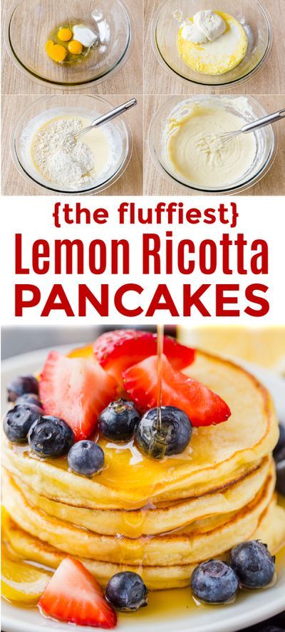 Easy Ricotta Pancakes, Diy Pancakes, Pancakes Lemon, Ricotta Cheese Pancakes, Ricotta Pancakes Recipe, Fluffy Lemon Ricotta Pancakes, Lemon Ricotta Pancakes Recipe, Recipe Ricotta, Recipe Pancakes