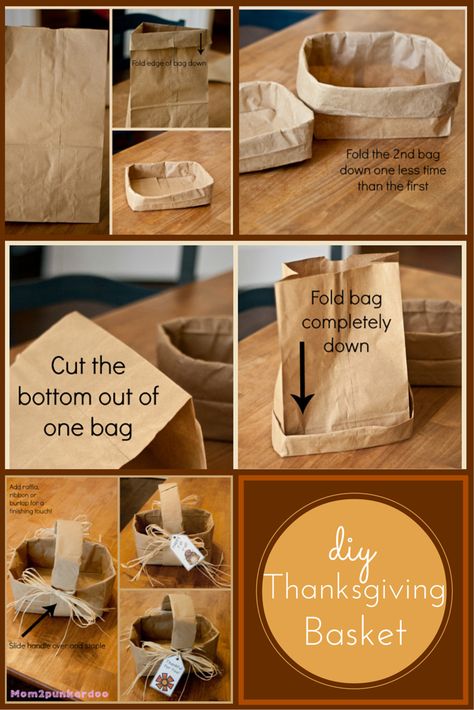 DIY Simple Thanksgiving Basket from paper bags!  #DIY #Thanksgiving #crafts Brown Paper Bag Centerpieces, Paper Bag Basket Diy, Diy Paper Bag Design, Crafts With Paper Grocery Bags, How To Make A Paper Basket, Paper Lunch Bag Crafts, Paper Bag Decor, Paper Bag Easter Basket, Diy Paper Bag Packaging