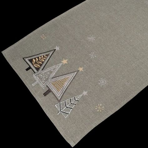 Gray Christmas Tree, Grey Table Runner, Christmas Tree Table Runner, Tree Table Runner, Grey Christmas Tree, Christmas Tree Table, Christmas Tree On Table, Dresser Scarf, Embroidered Table Runner