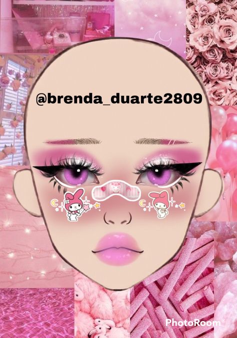 Inspo Drawing, Halloweenský Makeup, Makeup Charts, Kitty Makeup, Anime Eye Makeup, Makeup Drawing, Hello Kitty Makeup, Pink Eye Makeup, Makeup Face Charts