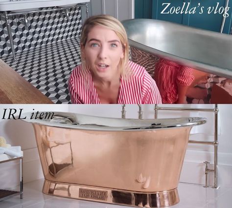 Copper standing bath, £5,000 + VAT - CosmopolitanUK Zoe And Alfie House, 4 Seat Corner Sofa, Pink Fridge, Retro Refrigerator, Zoe Sugg, Copper Bath, Pink Sofa, Standing Bath, Zoella