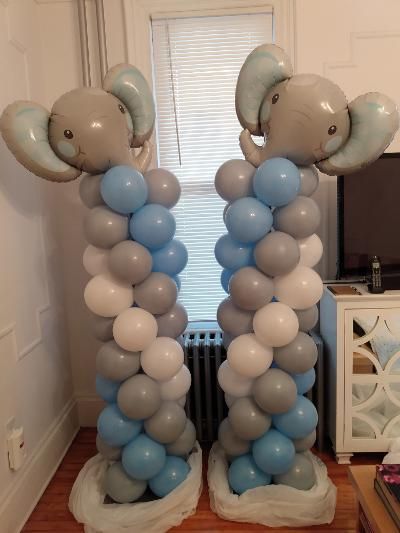 Elephant Balloon Decoration, Elephant Boy Baby Shower Theme, Diy Elephant Decor, Baby Boy Elephant Shower Ideas, Elephant Balloon Arch, Balloon Arch Baby Shower Boy, Baby Shower Ideas For Boys Decorations Theme Parties, Blue Elephant Baby Shower Ideas, Elephant Theme Baby Shower Boy