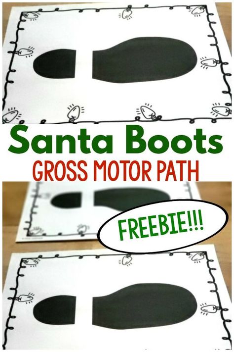 Holiday Gross Motor Game. The Santa boots gross motor path is the perfect gross motor game for the holiday season. This game is FREE for you. Perfect for preschool gross motor, elementary gross motor, physical therapy, and occupational therapy interventions! Preschool Gross Motor, December Lesson Plans, Christmas Lesson Plan, December Lessons, Christmas Activities For Toddlers, Therapy Interventions, Preschool Christmas Activities, Christmas Lesson, December Activities