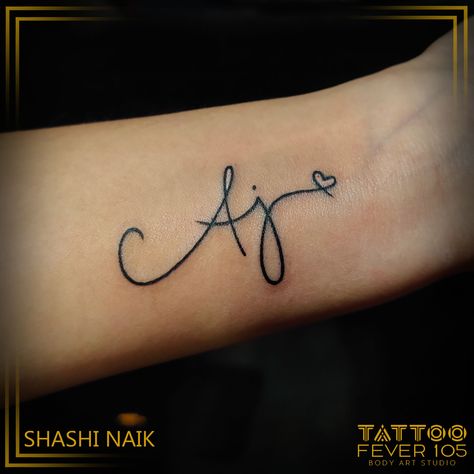 INITIAL TATTOO AJTattoo On @arati_jaiprakash Artist @tats_rigtsmalltattoo nametattoo tattoodesign simpletattoo minitattoo ink inked art tattooartist tattooart tattooed tattoolife love tattooideas artist instagood blackwork Aj Name Wallpaper, Aj Tattoo, Classy Tattoos For Women, J Tattoo, Mommy Tattoos, Sketch Tattoo Design, Initial Tattoo, Small Hand Tattoos, Keto Lifestyle