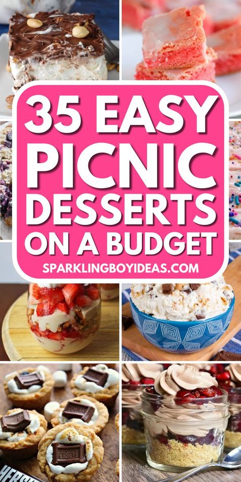 Picnic desserts to adore! Explore easy picnic dessert recipes like no-bake summer desserts, picnic-friendly cheesecakes, and portable desserts for picnics. Delight in summer fruit pies, berry crumbles, and picnic lemon tarts. Try our mason jar desserts for picnics or picnic dessert skewers. Cater to all with vegan picnic dessert ideas, fruit skewers, and other picnic treats. Don’t forget mini desserts for outdoor dining and picnic cookie recipes that kids will love. Also, try our berry desserts. Picnic Desserts For A Crowd, Easy Picnic Desserts, Summer Potluck Desserts, Picnic Dessert Ideas, Picnic Dessert Recipes, Mini Desserts For Parties, Easy Summer Party Food, Summer Picnic Desserts, Summer Sweet Treats