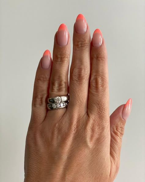 30 French Tip Nail Designs That Will Make You Look Twice French Tip Coral Nails, Coral Tipped Nails, French Coral Nails, Coral Tip Nails, Coral French Nails, Coral French Tips, Peach French Tip Nails, Coral French Tip Nails, Trendy French Tips