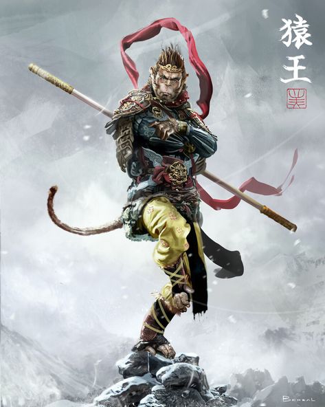 ArtStation - The Monkey King, David Benzal Son Wukong, Monkey Tattoos, King Tattoos, Pencak Silat, Monkey Art, Chinese Mythology, Sun Wukong, Ganesha Art, Journey To The West