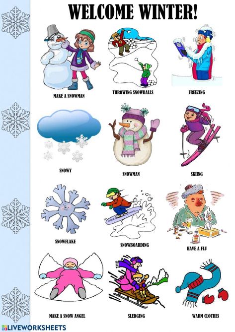 Weather Activities Preschool, Cambridge Exams, Esl Vocabulary, Winter Activity, Welcome Winter, Weather Activities, English As A Second Language (esl), English As A Second Language, Classroom Posters