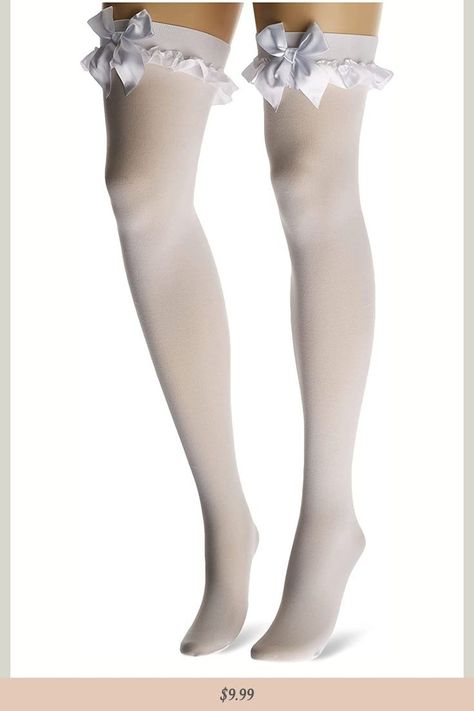 Women's Opaque Thigh Highs with Satin Ruffle Trim and Bow For Coquette Aesthetic Clothes Outfit Coquette Aesthetic Clothes, Concept Fashion, Clothes Outfit, Leg Avenue, Thigh High Socks, Thigh High Stockings, Long Socks, Leggings Design, Aesthetic Grunge