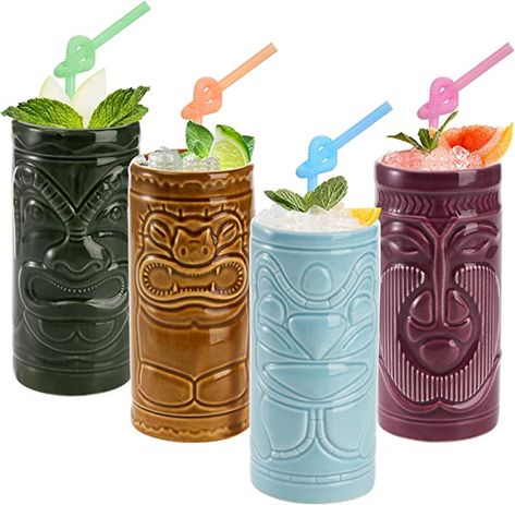 Zombie Cocktail, Gin And Tonic Glasses, Tiki Glasses, Hawaiian Cocktails, Tiki Faces, Hawaiian Party Theme, Tiki Mugs, Bar Cups, Tiki Mug