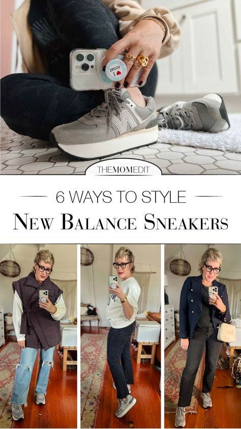 6 SIMPLE FALL OUTFITS W/ NEW BALANCE 574 PLATFORM SNEAKERS | New Balance's 574+ are a fun update to a classic shoe. We put together 6 easy fall outfits (think: Nike sweatpants or a classic navy blazer). | #TheMomEditStyle #NewBalance #Sneakers #NewBalance574 #DadShoes #BestPlatformSneakers #FallOutfitIdeas #SneakerOutfit #HighWaistedWideLegJeans #NikeSweatpants #Shacket #BlackJeans #PufferVest #Blazer #BlazerJeans #CuteCasualOutfits #SimpleFallOutfits #WrapPufferVest #CroppedJeans New Balance Classic 574 Outfit, New Balance 574 Classic Outfit, Grey Tennis Shoes Outfit, New Balance Professional Outfit, New Balance 574 Stacked Outfit, New Balance 574 With Dress, 574 Platform New Balance, New Balance Platform Outfit, Outfits With 574 New Balance