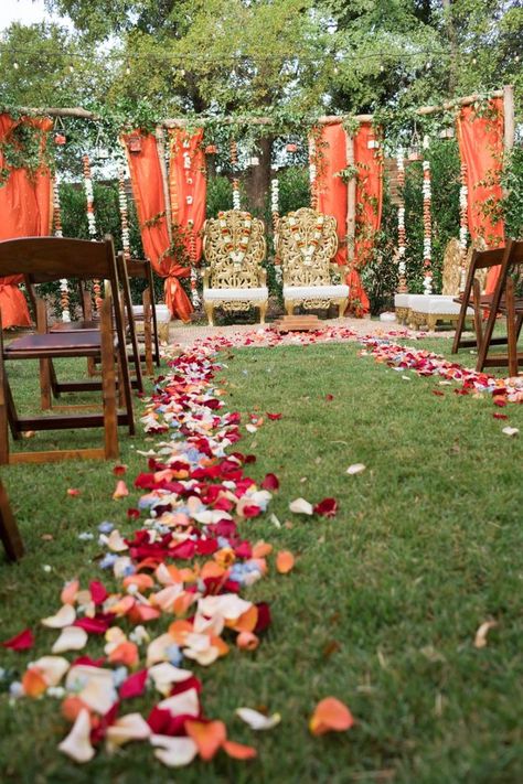 Cultural wedding altar in vibrant colors of red and orange Indian Filipino Wedding, Indian American Fusion Wedding, Indian American Weddings, Filipino Wedding, Indian American, Wedding Altars, Indian Fusion Wedding, American Wedding, Fusion Wedding