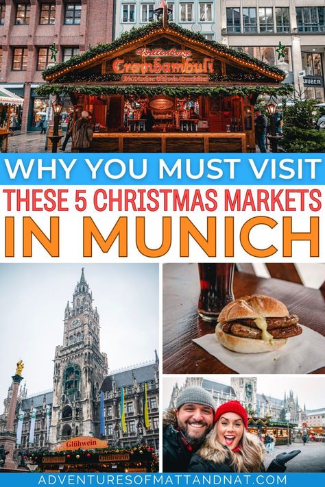 If you’re a lover of all things Christmas like we are, then visiting the European Christmas Markets is probably high on your travel wish list! And it’s no secret that Germany has some of the best and oldest markets in all of Europe, and Munich is home to over a dozen of those markets! And while I’m sure that all of them are worth visiting, chances are, you won’t have time to see them all on your visit, so we’re going to share with you what we think are the top 5 Christmas Markets in Munich! Munich Christmas, European Christmas Markets, Europe Christmas, Christmas Markets Germany, Visit Munich, Europe Honeymoon, Vacation 2023, European Christmas, Germany Vacation