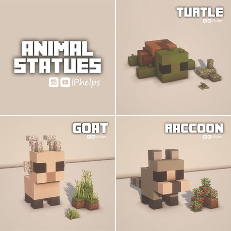 I made some statues for my friends! What do you think?: Minecraftbuilds Turtle Statue Minecraft, Cute Statues Minecraft, Things To Do In Minecraft With Friends, Minecraft Mini Animal Statues, Pig Statue Minecraft, Cool Minecraft Decorations, Animal Statue Minecraft, Minecraft Designs Ideas, Minecraft Cow Statue