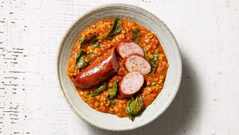 Kielbasa and Lentil Rice with Spinach Rice With Spinach, Lentil Rice, Cooking Red Lentils, Lentil Recipes, Spinach Recipes, Kielbasa, Budget Friendly Recipes, Easy Weeknight Dinners, Quick Cooking