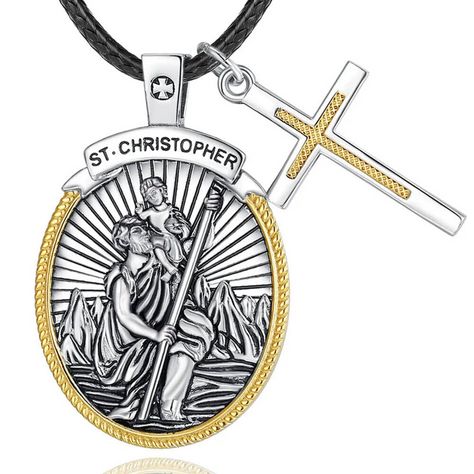 ✔ Package Includes Your Item: 1 x MLD Gold-Plated 925 Sterling Silver Saint St Christopher Medal Pendant Necklace Free Extras: 1 x Cotton-Filled Gift Box ✔ About This Product Description: Embrace a timeless symbol of protection and faith with this beautifully crafted Saint Christopher pendant necklace. Made from 925 sterling silver, the pendant features intricate details of Saint Christopher, the patron saint of travelers, alongside a polished cross adorned with gold-plated accents. The gold plating enhances the elegance of the design, making it stand out while maintaining a luxurious look. The pendant is suspended on a durable 24-inch wax leather cord, offering both comfort and longevity. This necklace is a stunning combination of faith and fashion, perfect for everyday wear or as a meani St Christopher Medal, St Christopher Pendant, Timeless Symbol, St Christopher, Saint Christopher, Fine Jewellery Necklace, Intricate Details, Leather Cord, Meaningful Gifts