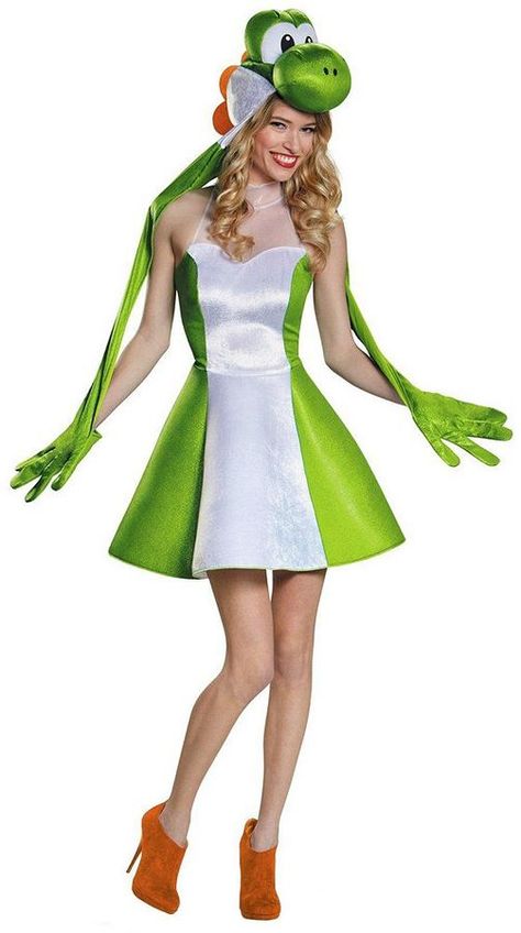 Super Mario Bros. Yoshi Dress Costume - Adult Plus Yoshi Outfit, Yoshi Halloween, Brother Halloween Costumes, Pink Yoshi, Yoshi Costume, Super Mario Costumes, Mario Cosplay, Mario Costume, Mario Yoshi