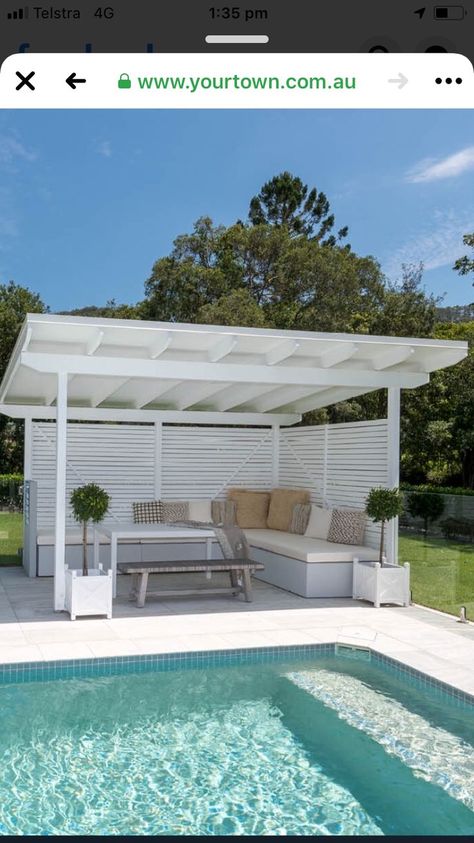 Pool Cabana Ideas, Pool Patio Designs, Swimming Pool Ideas, Backyard Swimming Pool, Pool Gazebo, Pool Pergola, Pool And Patio, Pool Cabanas, Pool Shade