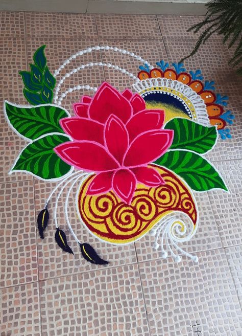 Narak Chaturdashi Rangoli Designs, Square Rangoli Design, 2024 Rangoli, Rangoli Designs Latest Unique, Lotus Rangoli Designs, Unique Rangoli Designs, Rangoli Painting, Jasmine Makeup, Poster Rangoli