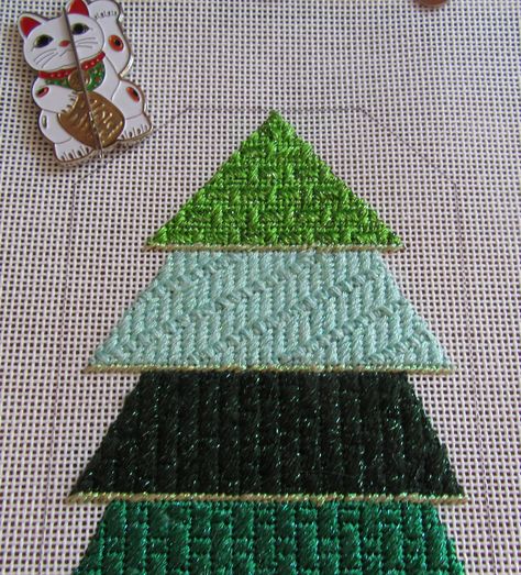 Cashmere Stitch Needlepoint Christmas Tree Part 4 Needlepoint Stitch, Needlework Crafts, Stitch Guide, Cross Stitch Tree, Needlepoint Christmas, Needlepoint Stitches, Stocking Tree, Stitch Lines, Part 4