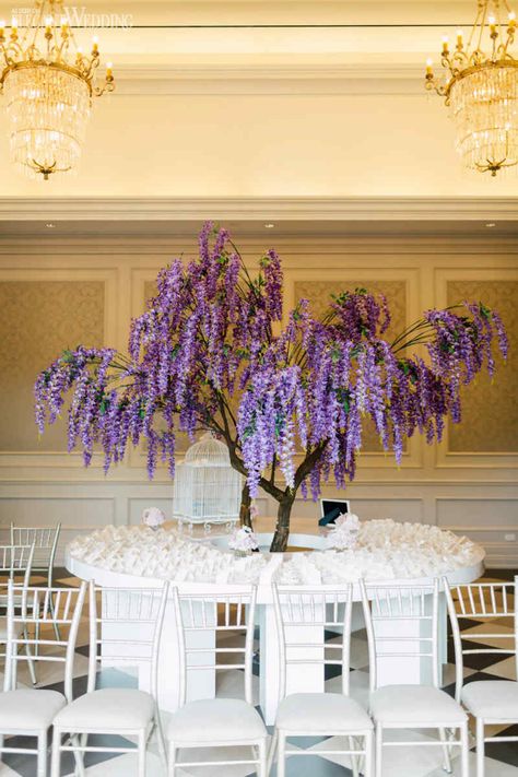 Beautiful Pink and Purple Wedding | ElegantWedding.ca Wisteria Tree Wedding, Tree Wedding Decor, Pink And Purple Wedding, Sakura Wedding, Wisteria Wedding, Wedding Tree Decorations, Plan Checklist, Eddy K, Wisteria Tree