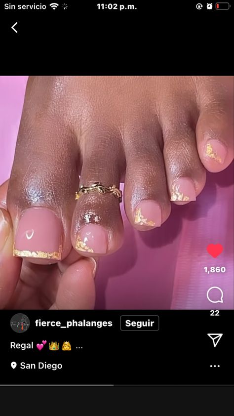 Gold Toes Polish, Gold French Toes, Gold French Tip Pedicure, Gold Acrylic Toes, Gold Toes Pedicure, Gold Pedicure Toenails, Gold French Tip Toes, Gold Toe Nail Designs, Prom Toes