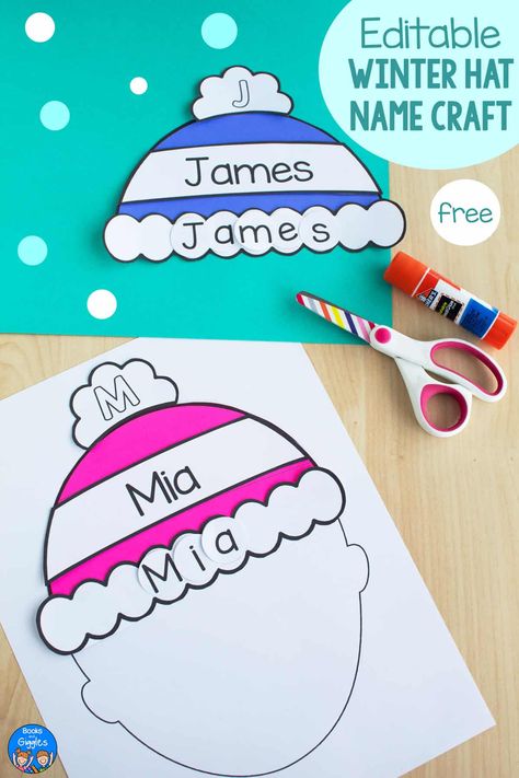 Winter Hat Name Craft Winter Cubby Tags Preschool, S Is For Snowman Craft, Winter Fun Crafts For Toddlers, Jacket Craft For Preschool, Winter Hat Craft Preschool, Clothing Preschool Activities, Winter Clothes Activities Preschool, Christmas Name Crafts Preschool, Preschool Hat Craft