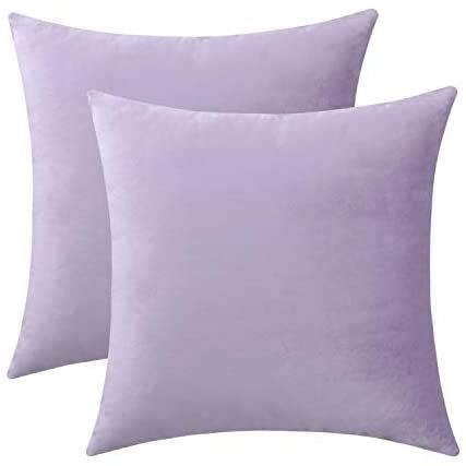 Jeneoo Set of 2 Cozy Soft Velvet Throw Pillow Cases for Sofa Couch, Comfy Decorative Solid Square Cushion Covers for Bedroom Car (18 x 18 Inches,Lavender): Amazon.ca: Home & Kitchen Pearl Market, Lime Green Pillows, Green Pillow Cases, Purple Throw Pillows, Chenille Throw Pillows, Purple Rooms, Purple Pillows, Velvet Throw, Blue Bedroom