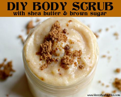 Shae Butter, Exfoliating Lip Scrub, Diy Body Butter, Body Scrub Recipe, Whipped Shea Butter, Sugar Scrub Recipe, Face Scrub Homemade, Diy Body Scrub, Sugar Scrub Diy