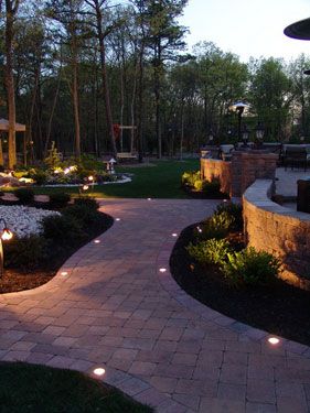 Evening Star Lighting | Paver Lights - Deck Lights - Dock Lights - Wall Lights. Backyard Wall Lights, Lights In Patio Floor, Paver Patio Lighting Ideas, Lighted Sidewalk Ideas, Patio Ground Lighting, Paver Lights Walkways, Front Walkway Lighting Ideas, Pool Landscape Lighting, Driveway Lights Ideas