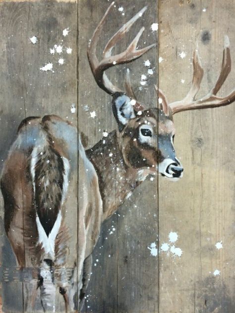 Scaffolding Wood, Deer Painting, Wood Pallet Art, Deer Art, Pallet Painting, Pallet Art, A Deer, Scaffolding, Christmas Paintings