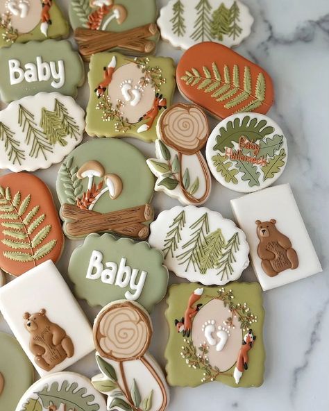 Let's give woodland baby another go . Always in style, always fun to recreate. . . . #woodlandbaby #woodlandcookies #bearcookies | Instagram Woodland Cookies Decorated, Woodland Sugar Cookies, Woodland Baby Shower Cookies, Woodland Cookies, Enchanted Forest Baby Shower, Woodland Baby Girl, Special Cookies, Baby Shower Host