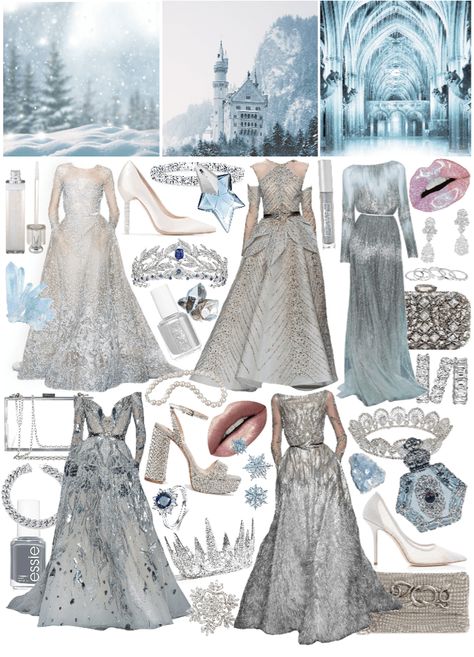 Winter Court, Court Outfit, Outfit Polyvore, Queen Aesthetic, Queen Outfit, Winter Wonderland Party, Book Party, Silver Ring Set, Fantasy Gowns