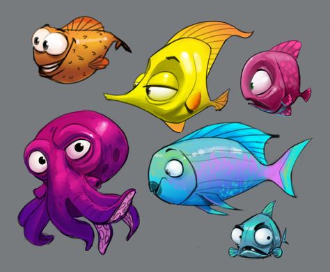 ArtStation - character design, shafi ahi Crab Illustration, Food Art Painting, Sea Creatures Art, Cartoon Fish, Fish Drawings, Concept Art Drawing, Character Design Animation, Animal Sketches, Cartoon Character Design