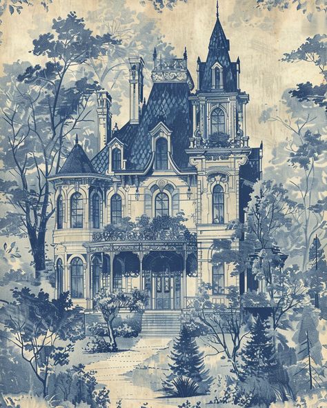 #BlueToile #VintageManorHouse #Early1900s #CreamBackground #VintageAesthetic #Classic #4:5AspectRatio #TheCandie Blue And Cream Aesthetic, Blue Victorian Aesthetic, Early 1900s Aesthetic, Toile Illustration, Blue Vintage Aesthetic, Vintage Blue Background, Japanese Zen Art, 1900s Aesthetic, Greek Interior