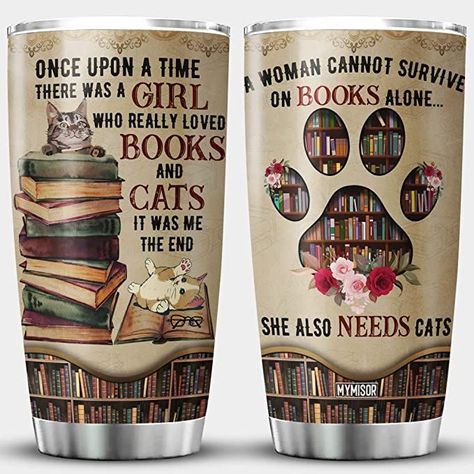 Reading Design Librarians Vintage Styles Stainless Steel Tumblers Cat Lover Gifts For Girls Books Insulated Pet Coffee Mugs Reading Gifts, Gifts For Bookworms, Tumbler Gift, Book Girl, Book Lovers Gifts, Librarian, Love Book, Cat Lover Gifts, Cat Lover