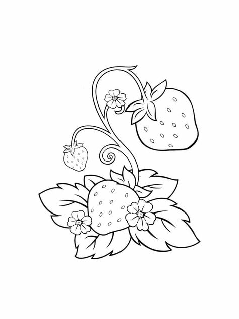 Drawing For Painting, Digital Art Practice, Painting Strawberries, Food Strawberry, Strawberry Drawing, Vine Drawing, Flower Pattern Drawing, Fruit Coloring Pages, Spring Coloring Pages