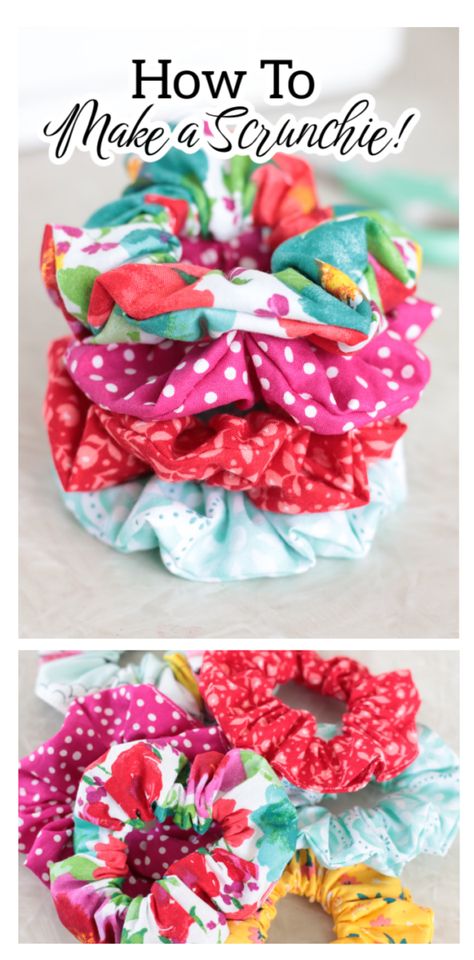 How to make a scrunchie in 10 minutes! This step-by-step tutorial will have you making fabric scrunchies like a pro! Making A Scrunchie, How To Make Hair Scrunches, Easy Scrunchie Sewing, How To Sew Hair Scrunchies, How To Make Hair Scrunchies Tutorials, Scrunchie Tutorial How To Make, Fabric Scrunchies Diy, Schruncies Diy Pattern, How To Make Scrunchies At Home