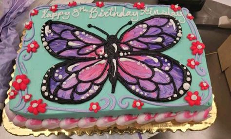 Butterfly Decorated Cake, Butterfly Cookie Cake, Butterfly Sheet Cake, Butterfly Sheet Cake Ideas, Easy Butterfly Cake Birthday, Sheet Cakes Decorated Birthdays, Butterfly Rosette Cake, 2 Layer Butterfly Cake, Butterfly Birthday Cake Rectangle