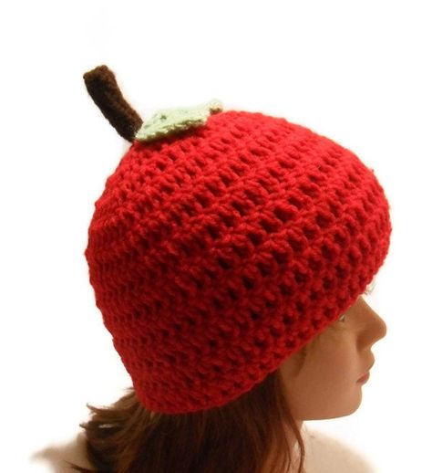 Strawberry Knitted Hat, Crochet Apple Blanket, Orange Hat Crochet, Crochet Fruit Beanie, Jewellery Typography, Red Crochet Ideas, Kidcore Accessories, Tshirt Crochet, Fruit Hat