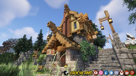 This is my Medieval / Fantasy Stonemason House & Workshop. It includes a Shop, a Stone Generator, a Mineshaft Entrance and a Mineshaft. Stonemason House Minecraft, Workshop Minecraft, Fantasy Stone, Shop Buildings, House Shop, Medieval Fantasy, Minecraft, You Think, Entrance